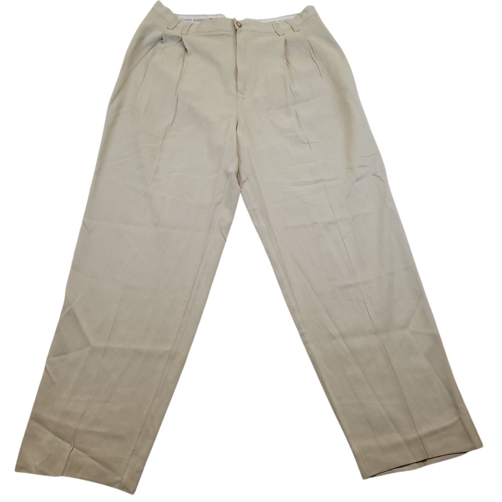 VTG Mens Tommy Bahama Pants Beige 36x30 Herringbone 100% Silk Pleated Relaxed - Picture 2 of 5